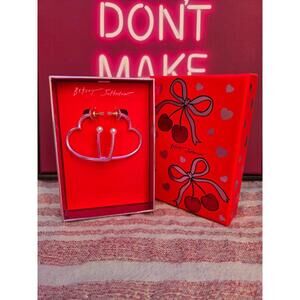 Betsey Johnson Love Spell Pink Metallic Heart Hoop Earrings Faux Pearl NWT in Bo